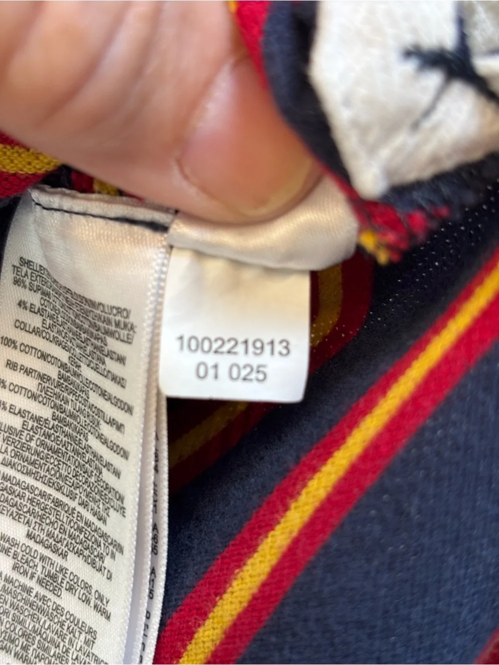 Brooks Brothers Slim Fit Striped Long Sleeve Polo Shirt Navy Gold Red Small EUC